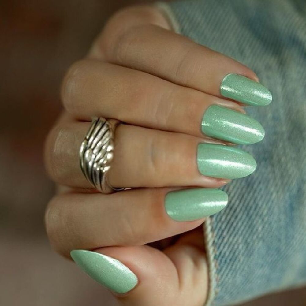 Color Street, “Take Care” shimmering mint green with awareness ribbon.